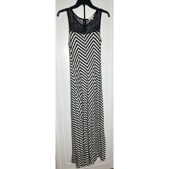 MONTEAU WOMEN'S STRIPED LACE‎ TANK MAXI DRESS BLACK & WHITE Large - Picture 4 of 8